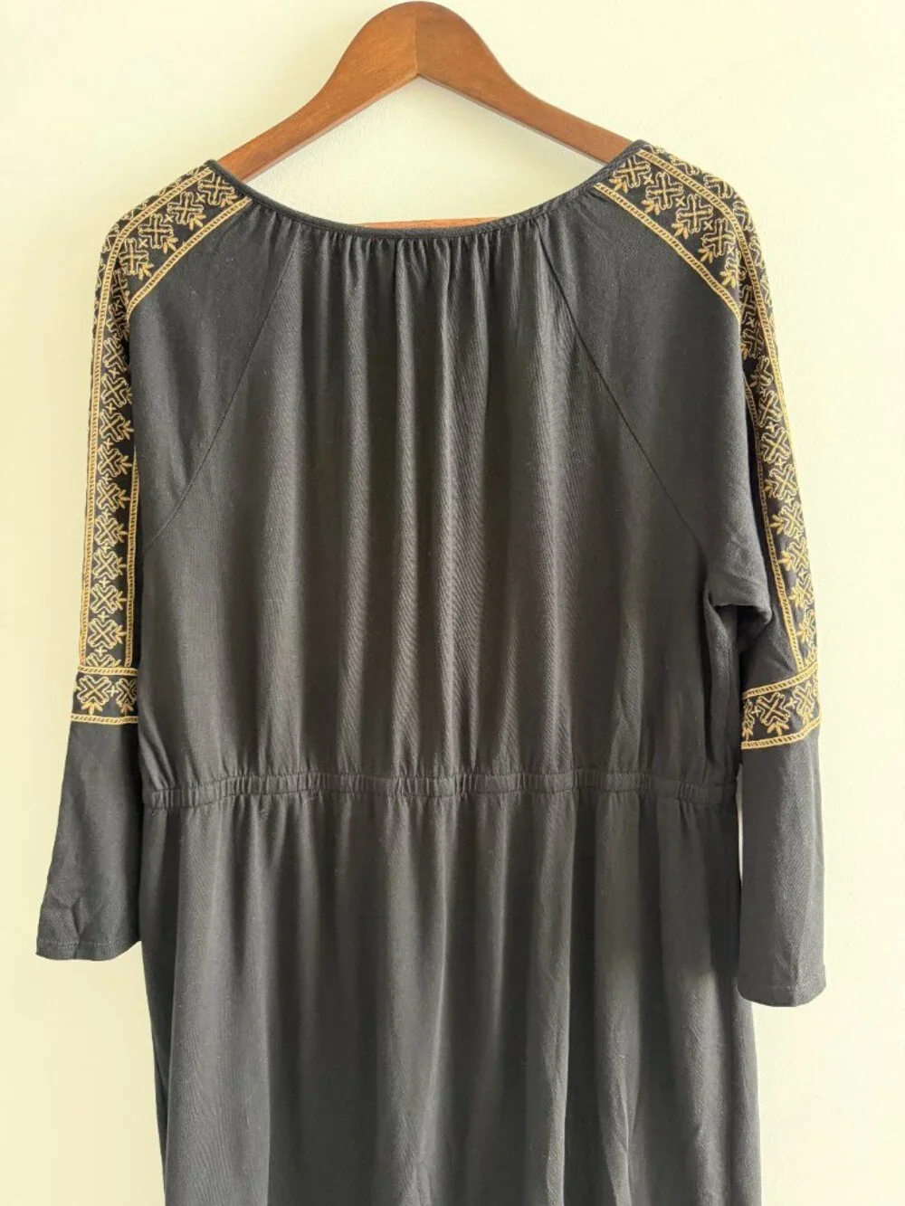 J. Jill Embroidered Peasant Tunic Dress Black Gold Boho Shift Large - Picture 4 of 12